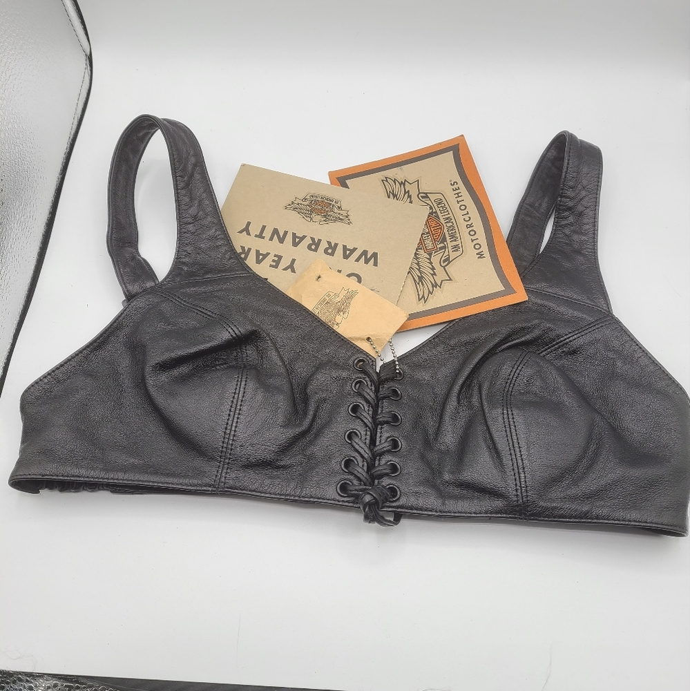 NWT Harley Davidson leather lace up Biker Bra top size M